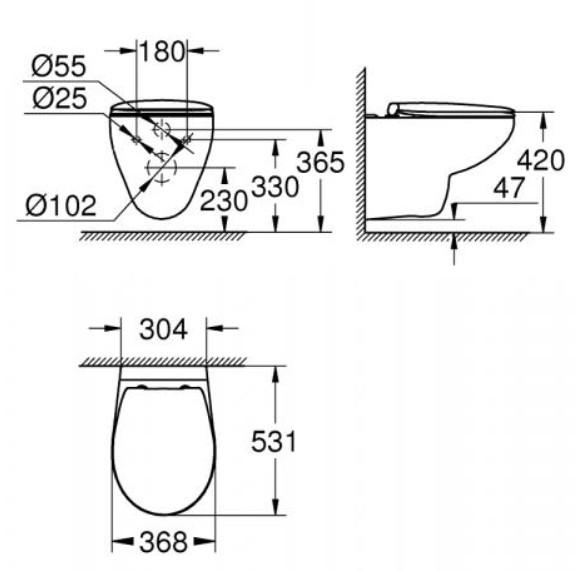 Grohe Bau Rimless toiletpakke inkl. sæde m/softclose, cisterne og sort betjening