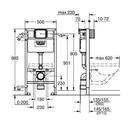 Grohe Essence Rimless toiletpakke inkl. sæde m/soft-close, mellem cisterne og børstet hard graphite betjening