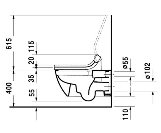 Duravit Happy D.2 Rimless hængeskål m/wonderglis til sensowash sæde