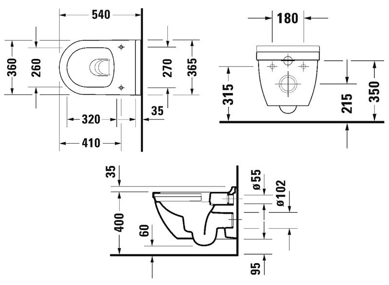 Duravit Starck 3 væghængt toilet rimless m/HygieneGlaze u/sæde