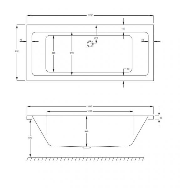 Strømberg Quantum badekar t/indbygning - 180 x 80 - 2 ryglæn