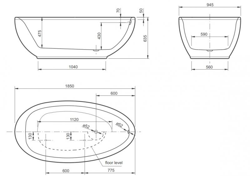 Strømberg Laguna fritstående badekar 1850 x 950 mm - Hvid