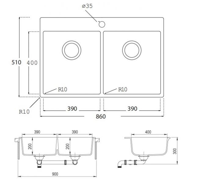 Lavabo Saturn 86 kompositvask - Antracit-sort/kobber