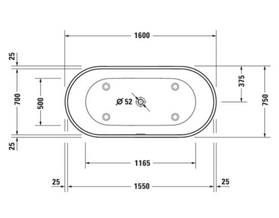 Duravit D-Neo fritstående badekar 1600 x 750 mm - Mat hvid