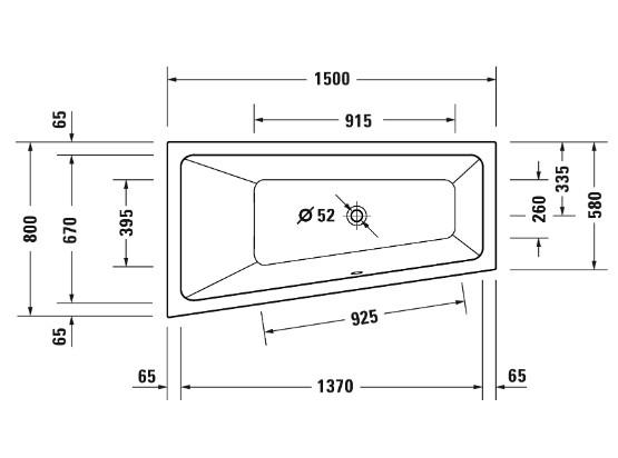 Duravit No.1 asymmetrisk badekar til indmuring 1500 x 800 mm - Venstre