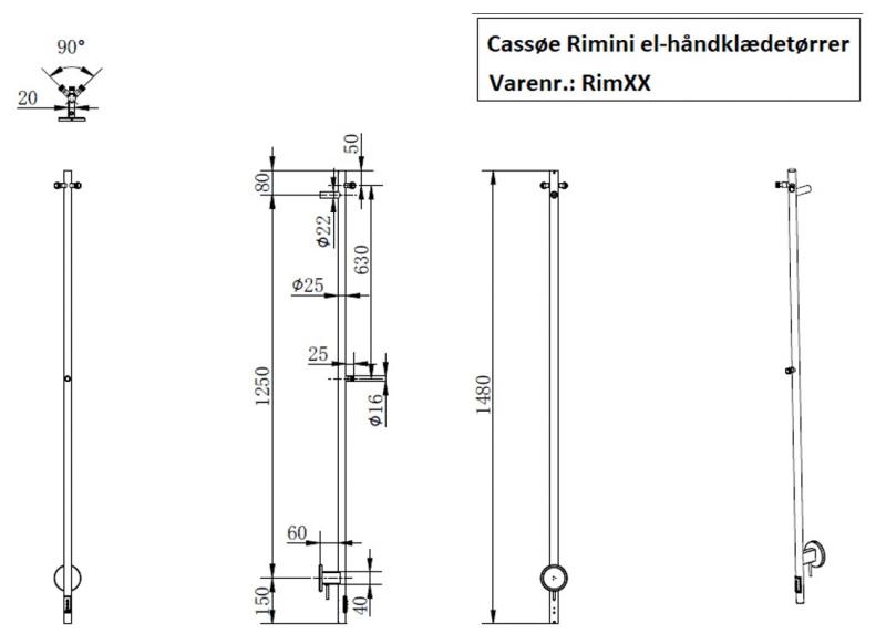 Cassøe Rimini håndklædetørrer - Børstet rustfrit stål