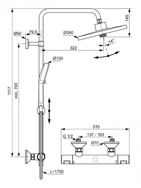 Ideal Standard Ceratherm T25+ brusesystem