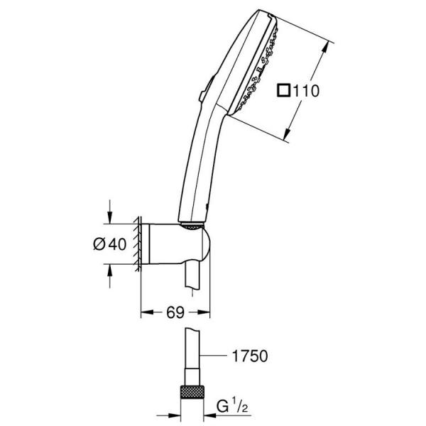 Grohe Vitalio Comfort 110 brusesæt 3 sprays m/vægholder & Water Saving