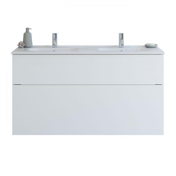 Dansani Luna 121 m&oslash;bels&aelig;t m/dobbelt Kantate vask, h&oslash;j skuffe og indretning - Hvid mat