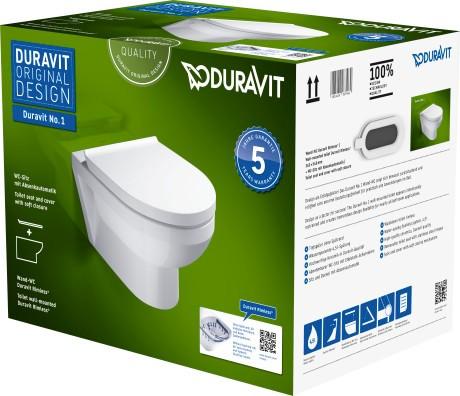 Duravit No.1 Compact Rimless væghængt toilet inkl. toiletsæde m/softclose og Wondergliss